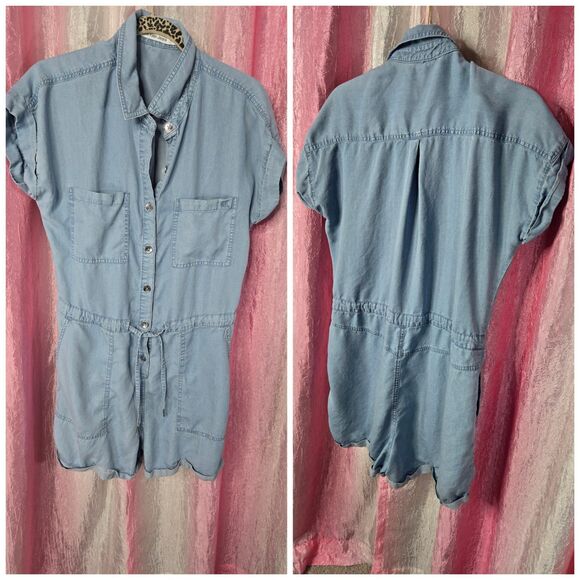 Calvin Klein Jeans Chambray Casual Blue Elastic Waist Shorts Romper Size Medium - Picture 1 of 12